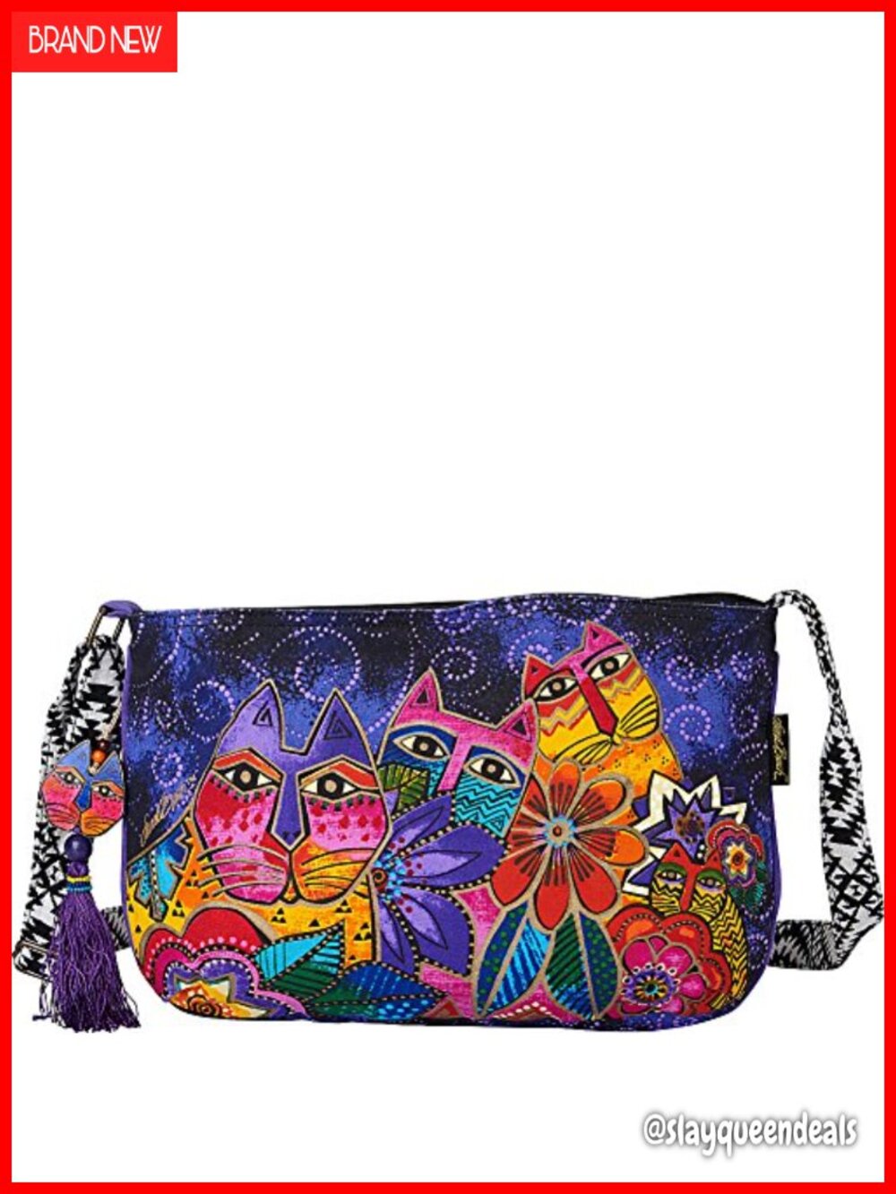 Canvas Crossbody Bag Adjustable Strap Beaded Tassel Accents Medium